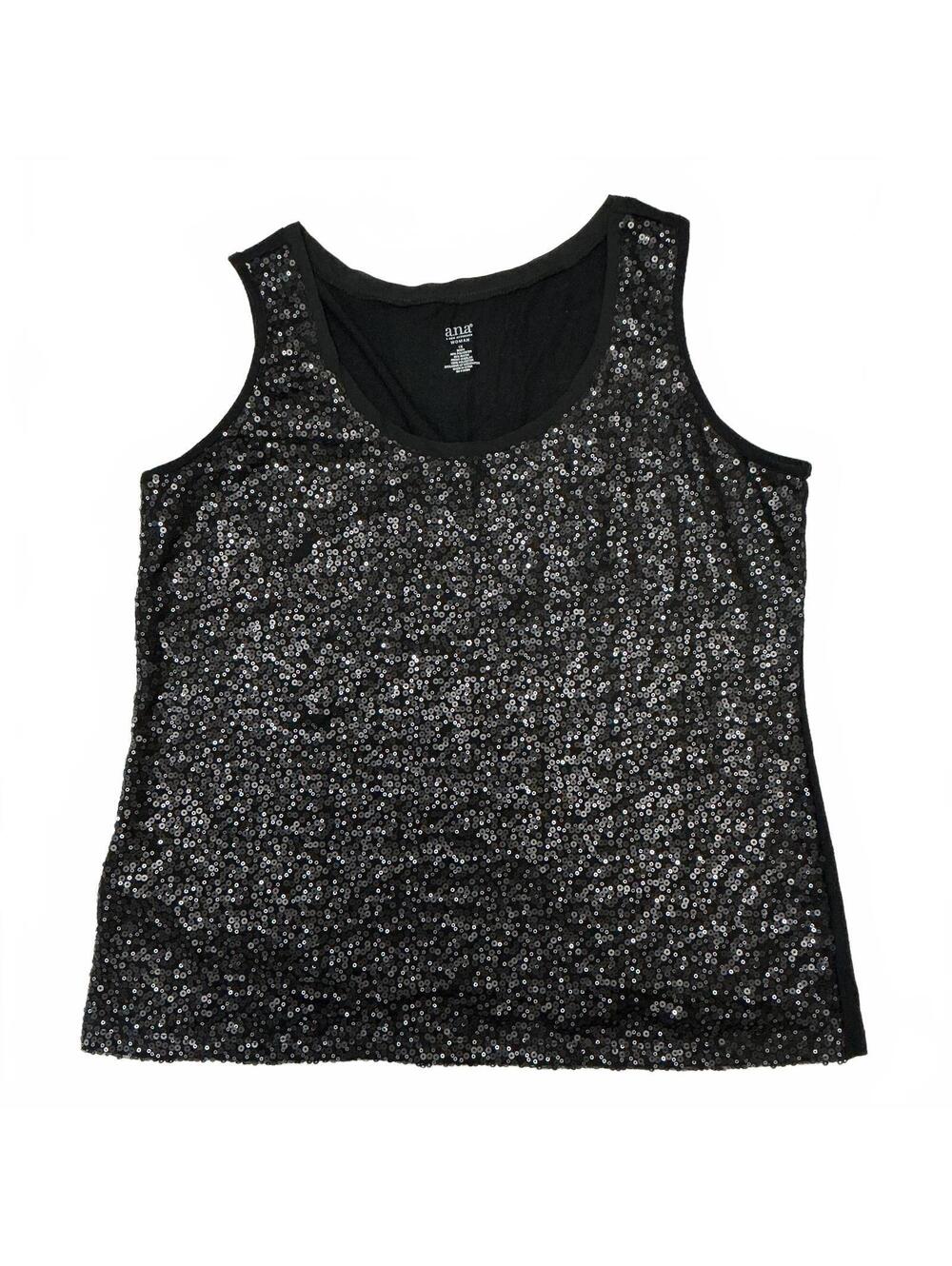 a.n.a. Woman 1X Black Sequin Tank Top Plus Size Party Holiday Sparkle